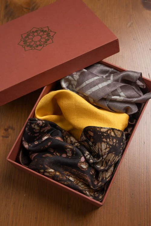 TICH Heritage Batik Print Pocket Squares (Set of 3)-Yellow, Black & Mauvish Grey - Image 4