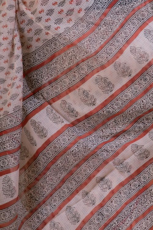 TICH Light & Cool. Bagru Block Printed Kota Doria Saree - Leaf & Posy  (Without Blouse Piece) - Image 2