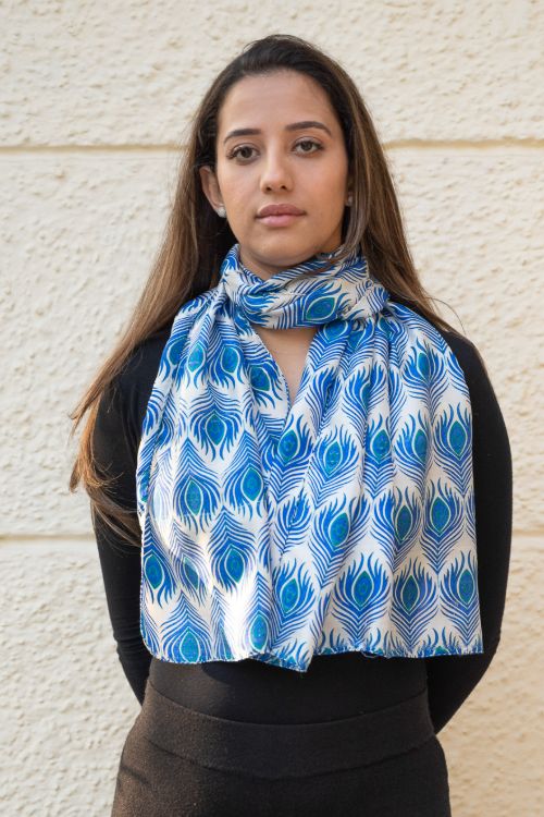 TICH Light & Elegant Silk Batik Stole - Blue Feathers - Image 2