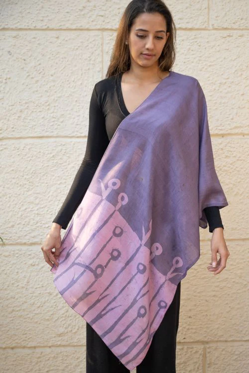 TICH Light & Elegant Silk Batik Stole - Lavender Stems - Image 2