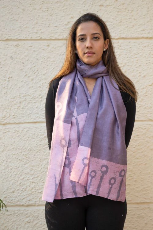 TICH Light & Elegant Silk Batik Stole - Lavender Stems - Image 4