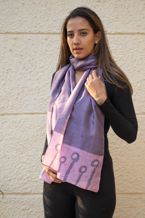 TICH Light & Elegant Silk Batik Stole - Lavender Stems - Image 5
