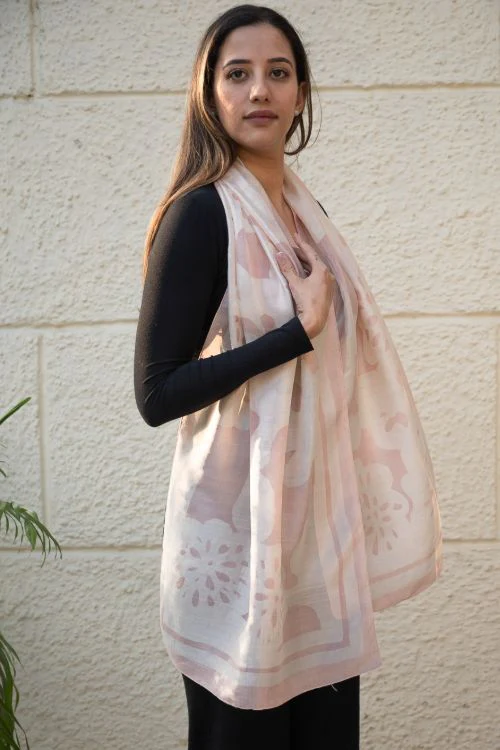 TICH Light & Elegant Silk Batik Stole - Pink Flora - Image 3