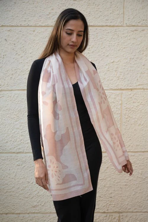 TICH Light & Elegant Silk Batik Stole - Pink Flora - Image 4