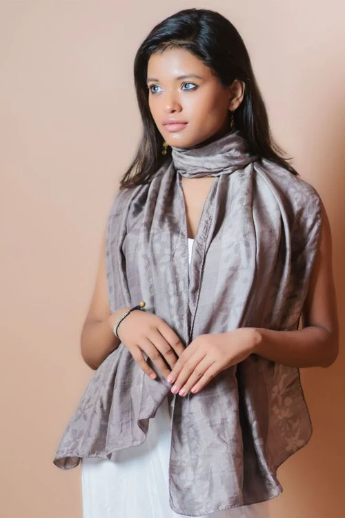 TICH Light & Elegant Silk Batik Stole - Shades of Grey