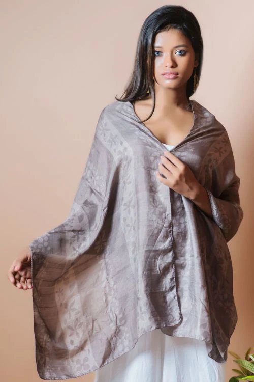 TICH Light & Elegant Silk Batik Stole - Shades of Grey - Image 2