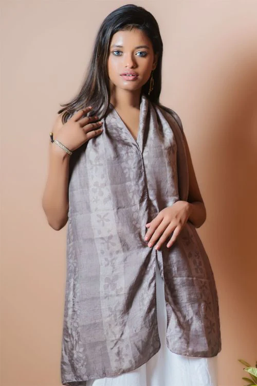 TICH Light & Elegant Silk Batik Stole - Shades of Grey - Image 3