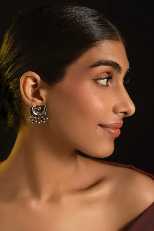 TICH Pure Silver Traditional Maharashtrian Earrings - Ardhachandra - Image 4