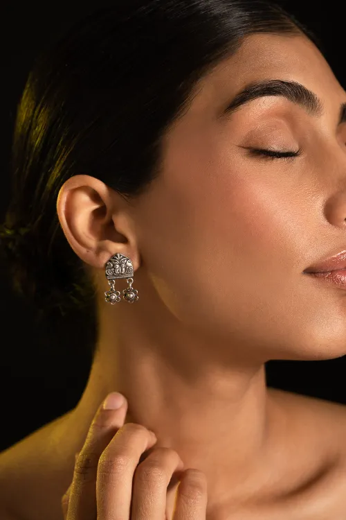 TICH Pure Silver Traditional Maharashtrian Earrings - Bakuli Studs - Image 5