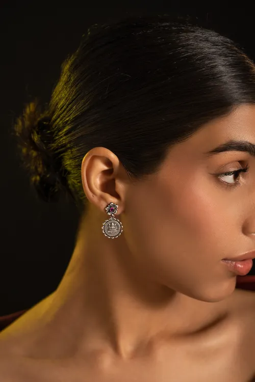 TICH Pure Silver Traditional Maharashtrian Earrings - Bhavani Studs - Image 2