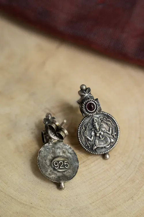 TICH Pure Silver Traditional Maharashtrian Earrings - Bhavani Studs - Image 4