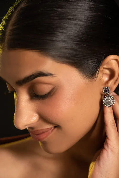 TICH Pure Silver Traditional Maharashtrian Earrings - Bhavani Studs - Image 5