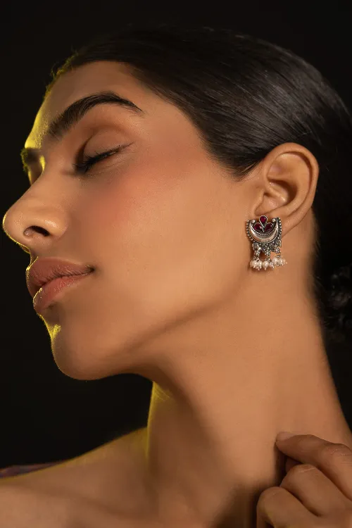 TICH Pure Silver Traditional Maharashtrian Earrings - Chandreshi - Image 3