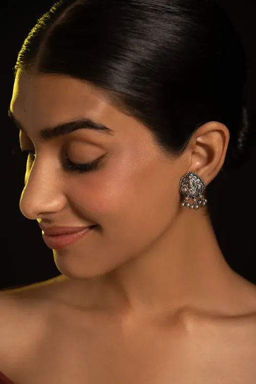 TICH Pure Silver Traditional Maharashtrian Earrings - Devyani Studs - Image 2