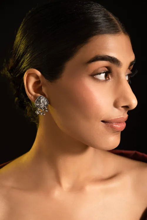 TICH Pure Silver Traditional Maharashtrian Earrings - Devyani Studs - Image 3