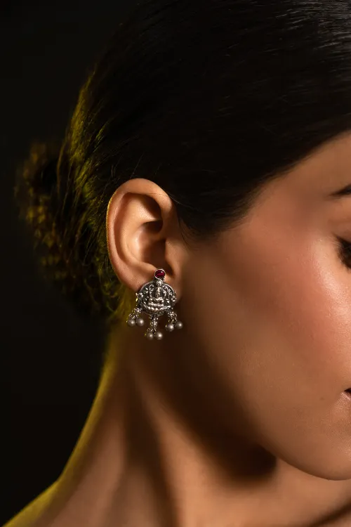 TICH Pure Silver Traditional Maharashtrian Earrings - Kamalasini Studs - Image 2