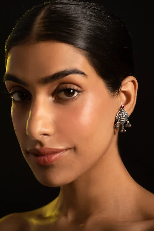 TICH Pure Silver Traditional Maharashtrian Earrings - Kamalasini Studs - Image 3