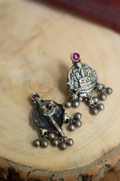 TICH Pure Silver Traditional Maharashtrian Earrings - Kamalasini Studs - Image 4