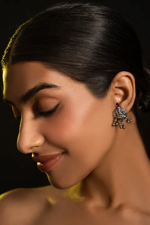 TICH Pure Silver Traditional Maharashtrian Earrings - Kamalasini Studs - Image 5