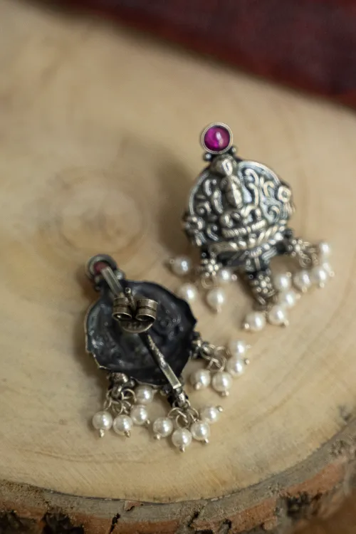 TICH Pure Silver Traditional Maharashtrian Earrings - Kamalini Studs - Image 4