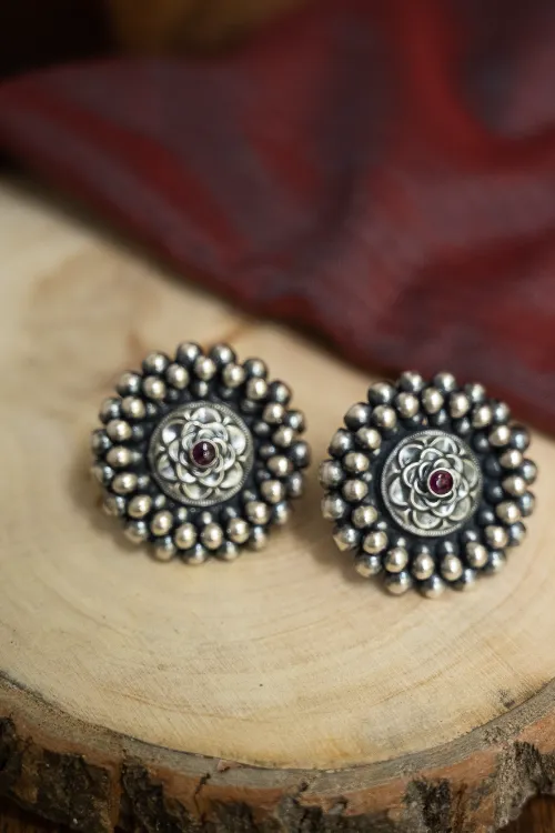 TICH Pure Silver Traditional Maharashtrian Earrings - Kusum Mandala - Image 2