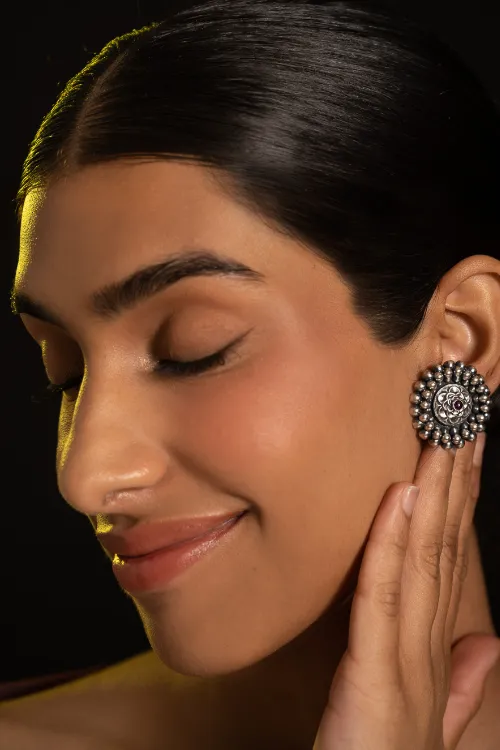 TICH Pure Silver Traditional Maharashtrian Earrings - Kusum Mandala - Image 3