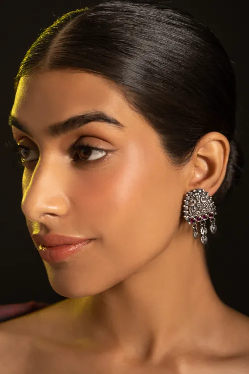 TICH Pure Silver Traditional Maharashtrian Earrings - Mayuri - Image 2