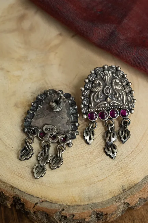 TICH Pure Silver Traditional Maharashtrian Earrings - Mayuri - Image 3
