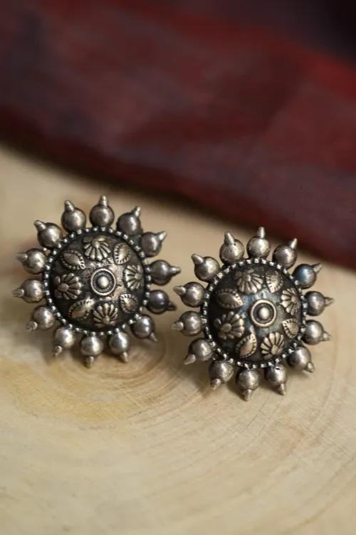 TICH Pure Silver Traditional Maharashtrian Earrings - Phool Mandala - Image 2
