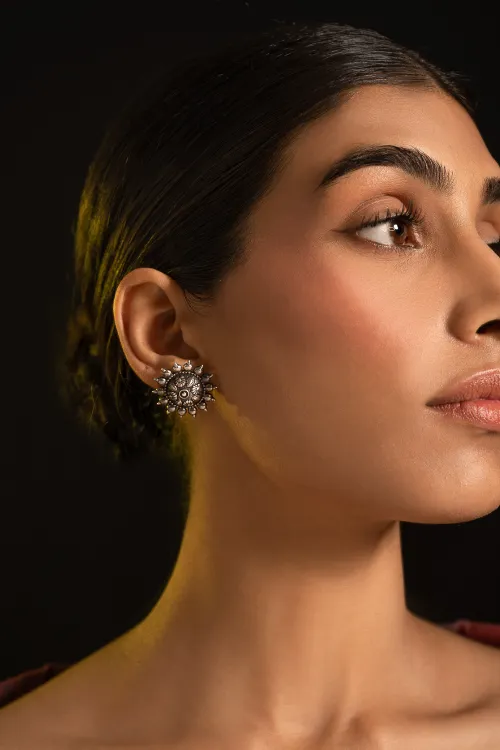 TICH Pure Silver Traditional Maharashtrian Earrings - Phool Mandala - Image 3