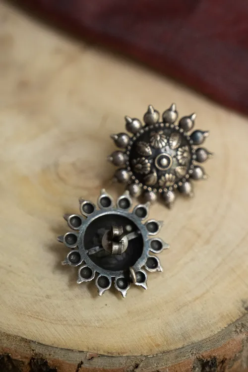 TICH Pure Silver Traditional Maharashtrian Earrings - Phool Mandala - Image 4