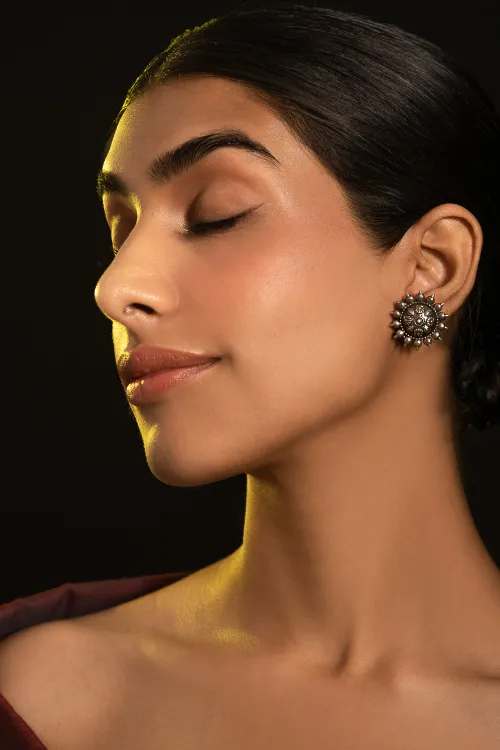 TICH Pure Silver Traditional Maharashtrian Earrings - Phool Mandala - Image 5