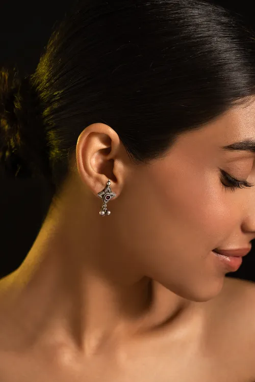 TICH Pure Silver Traditional Maharashtrian Earrings - Tarakini Studs - Image 2