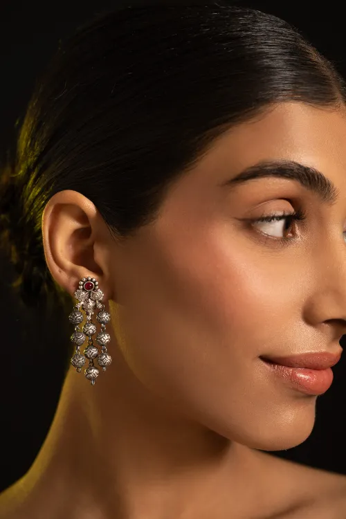 TICH Pure Silver Traditional Maharashtrian Earrings - Tri-Ashtapaillumani - Image 2