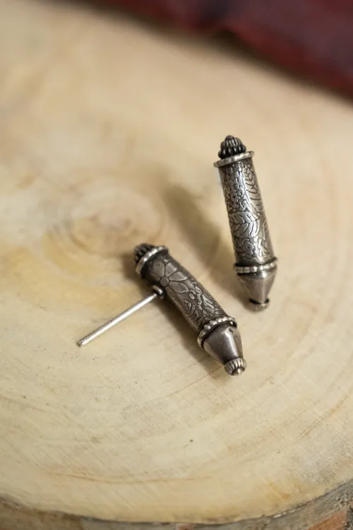 TICH Pure Silver Traditional Maharashtrian Earrings - Vilasini Studs - Image 4