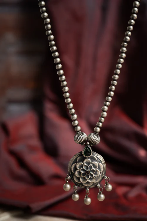 TICH Pure Silver Traditional Maharashtrian Neckpiece - Gulab - Image 2