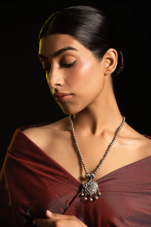 TICH Pure Silver Traditional Maharashtrian Neckpiece - Gulab - Image 5