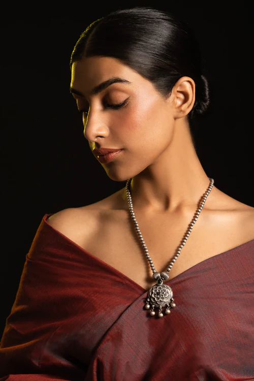 TICH Pure Silver Traditional Maharashtrian Neckpiece - Gulab - Image 6