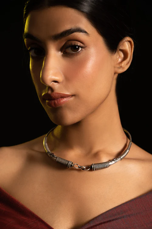 TICH Pure Silver Traditional Maharashtrian Neckpiece - Hasli Classic