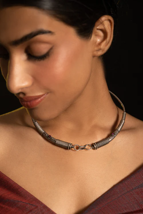 TICH Pure Silver Traditional Maharashtrian Neckpiece - Hasli Classic - Image 3
