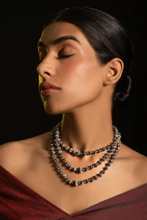 TICH Pure Silver Traditional Maharashtrian Neckpiece - Javmani, Tri-String - Image 3