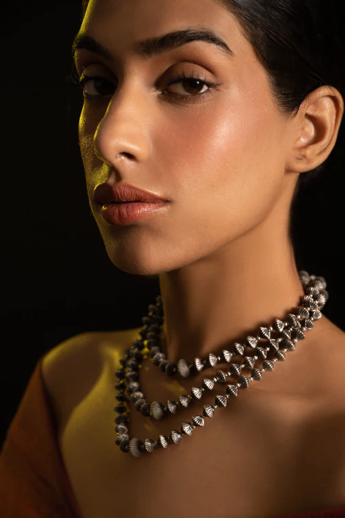 TICH Pure Silver Traditional Maharashtrian Neckpiece - Javmani, Tri-String - Image 5