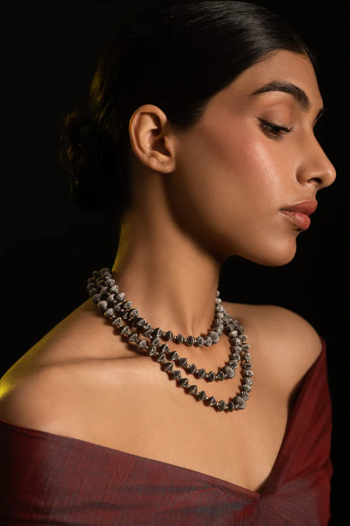 TICH Pure Silver Traditional Maharashtrian Neckpiece - Javmani, Tri-String - Image 6