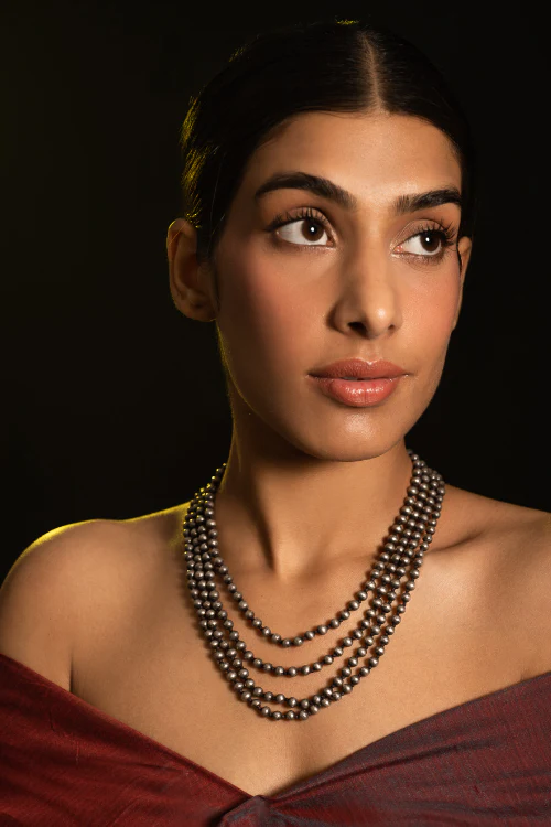 TICH Pure Silver Traditional Maharashtrian Neckpiece - Jondhalemani (4-Strings)