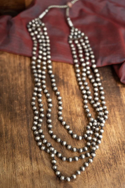 TICH Pure Silver Traditional Maharashtrian Neckpiece - Jondhalemani (4-Strings) - Image 2