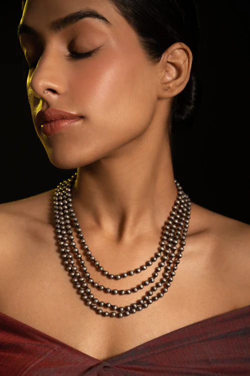 TICH Pure Silver Traditional Maharashtrian Neckpiece - Jondhalemani (4-Strings) - Image 3