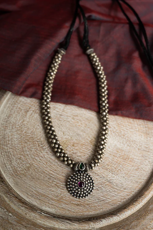TICH Pure Silver Traditional Maharashtrian Neckpiece - Jondhalemani Thushi - Image 3