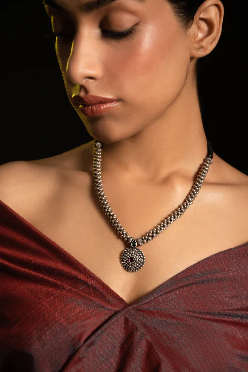 TICH Pure Silver Traditional Maharashtrian Neckpiece - Jondhalemani Thushi - Image 4