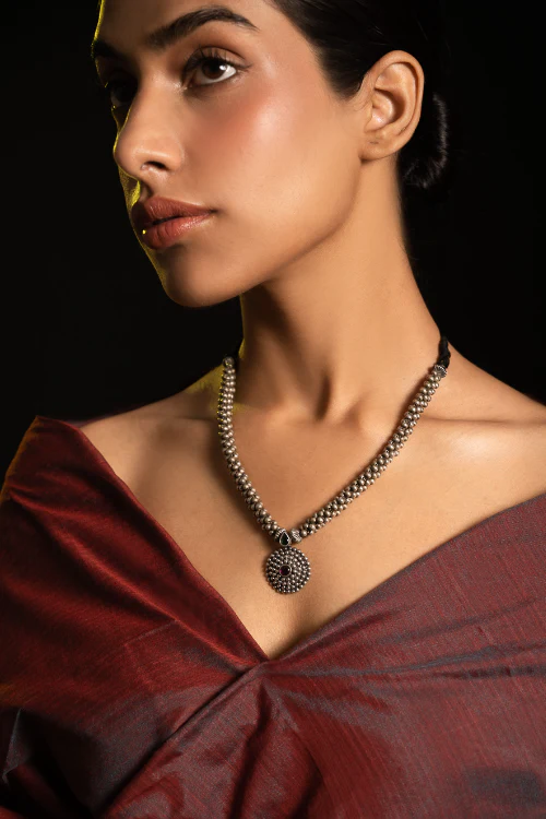 TICH Pure Silver Traditional Maharashtrian Neckpiece - Jondhalemani Thushi - Image 5
