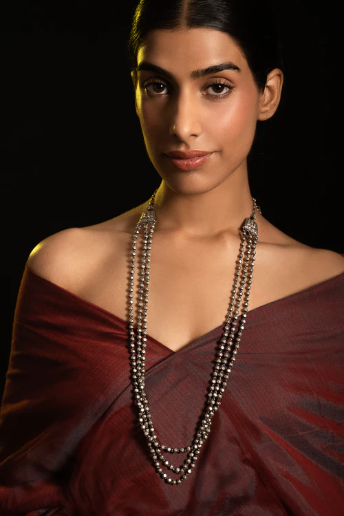 TICH Pure Silver Traditional Maharashtrian Neckpiece - Mohanmal (Double String)